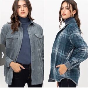 BellanBlue Plaid Corduroy Button Down Reversible Jacket Shacket NWOT Never worn